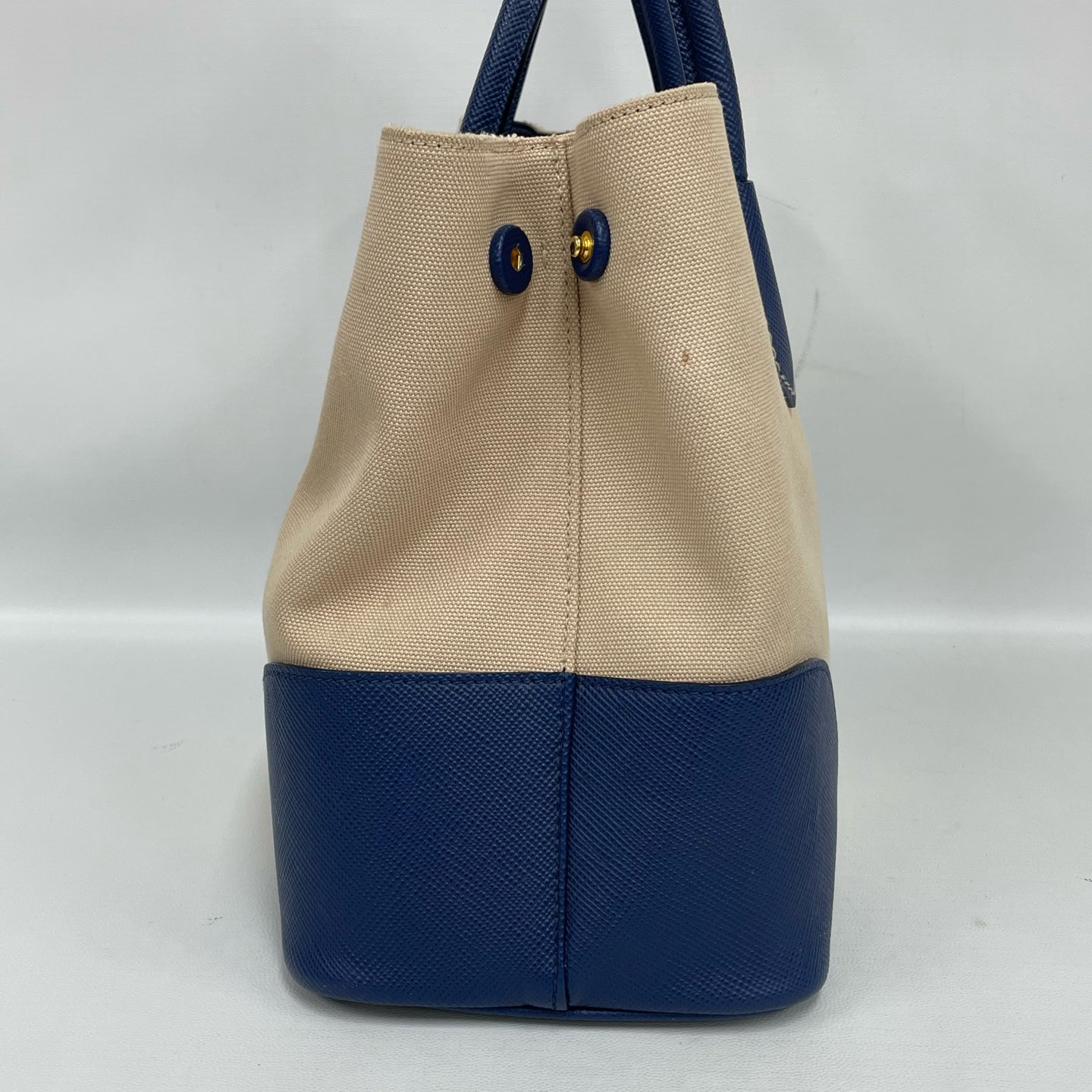 Prada - Double Bag - Beige canvas with blue Saffiano leather trim - Beige and Blue - (Medium)