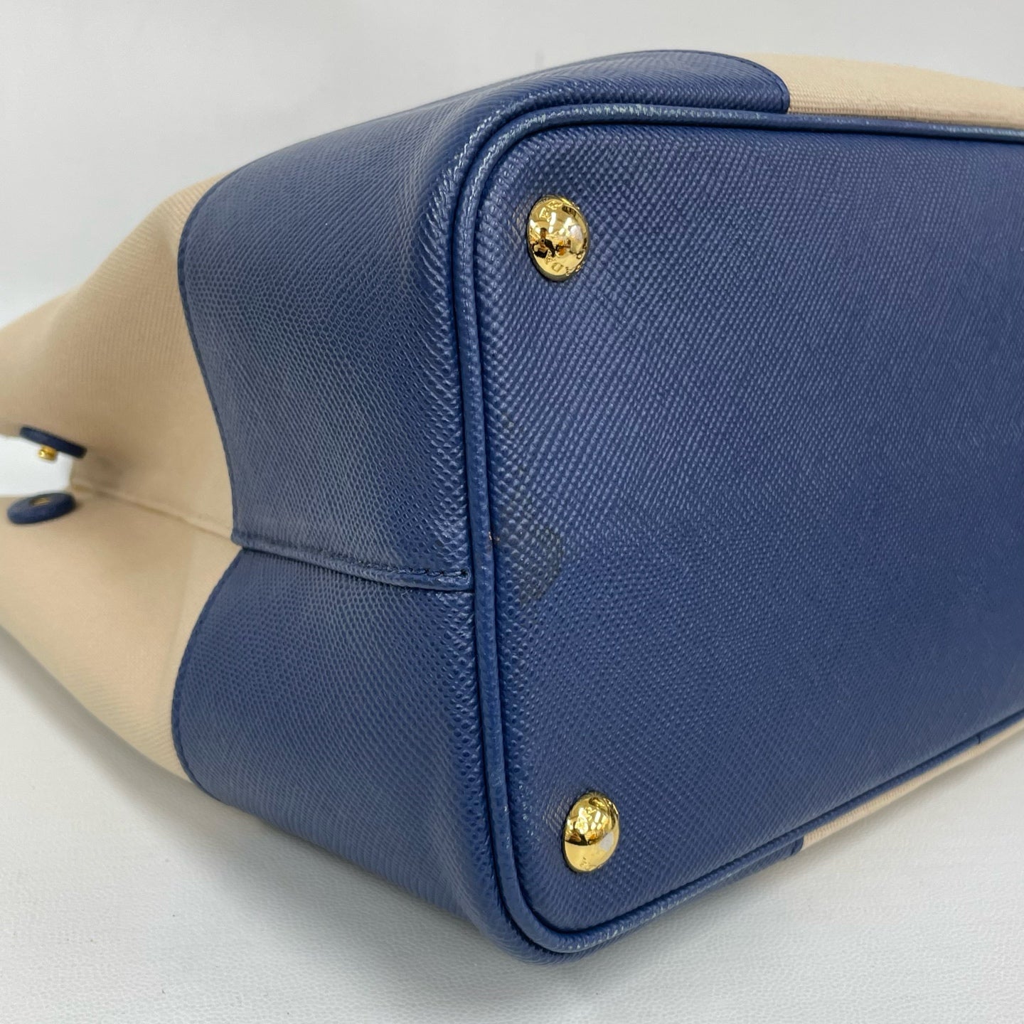 Prada - Double Bag - Beige canvas with blue Saffiano leather trim - Beige and Blue - (Medium)