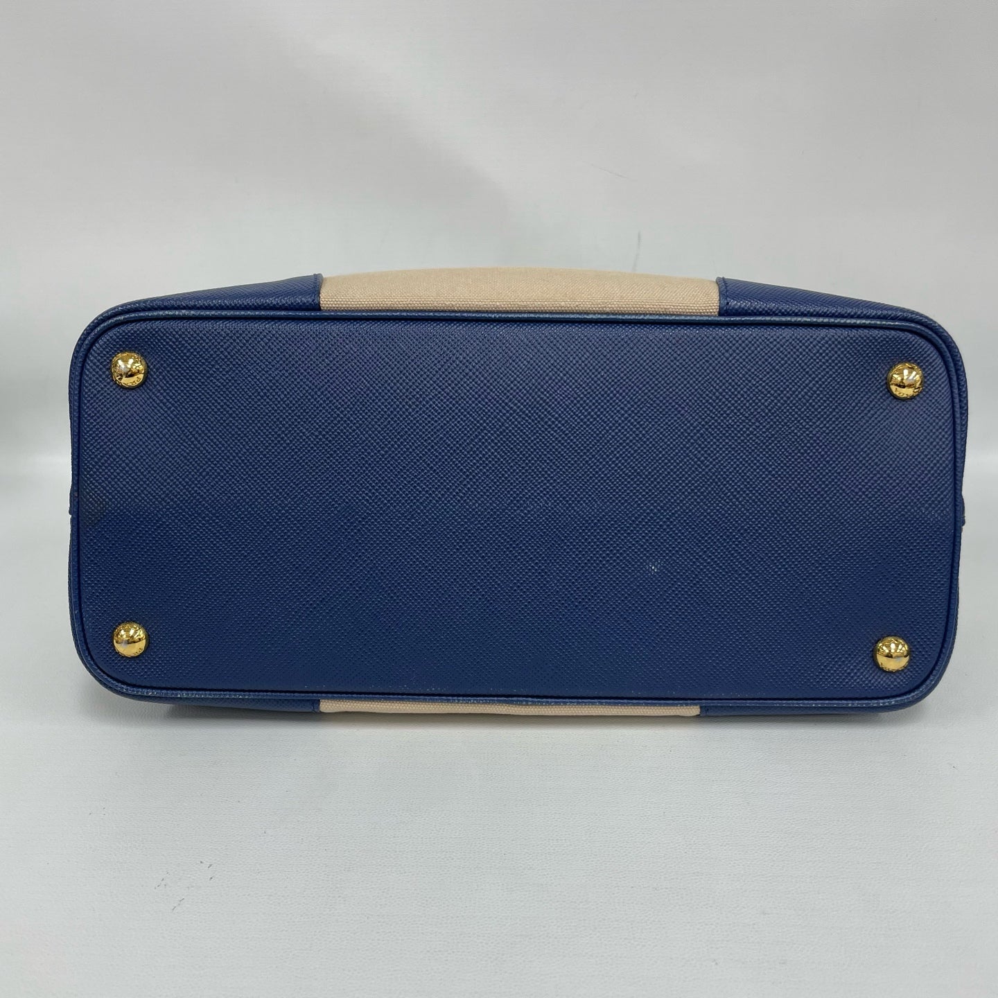 Prada - Double Bag - Beige canvas with blue Saffiano leather trim - Beige and Blue - (Medium)