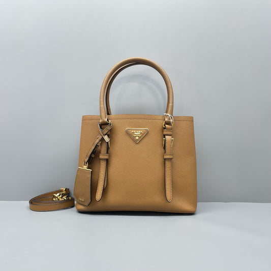 Prada - Double Tote Bag - Saffiano leather - Caramel with Gold-Tone Hardware - (Small)