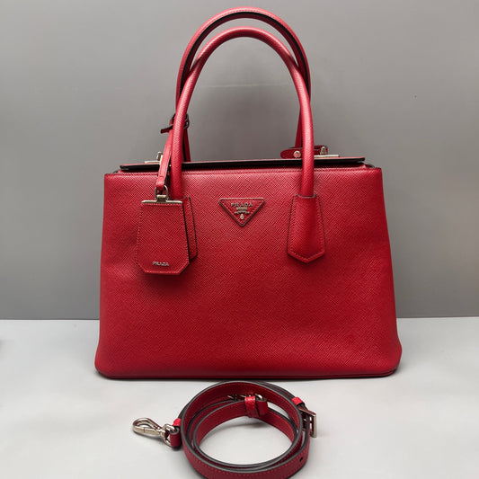 Prada - Double Tote Bag - Saffiano leather - Red - (medium)