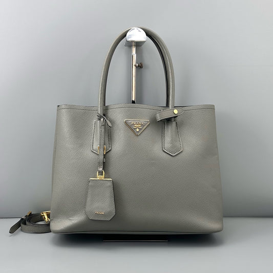 Prada - Double Tote - Leather - Grey - (medium)