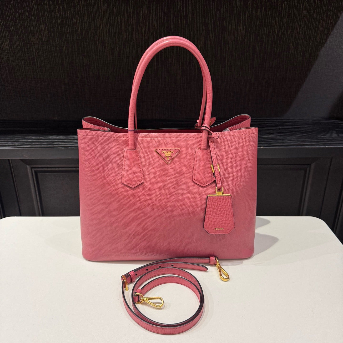 Prada - Double Tote - Leather - Pink - (35cm)