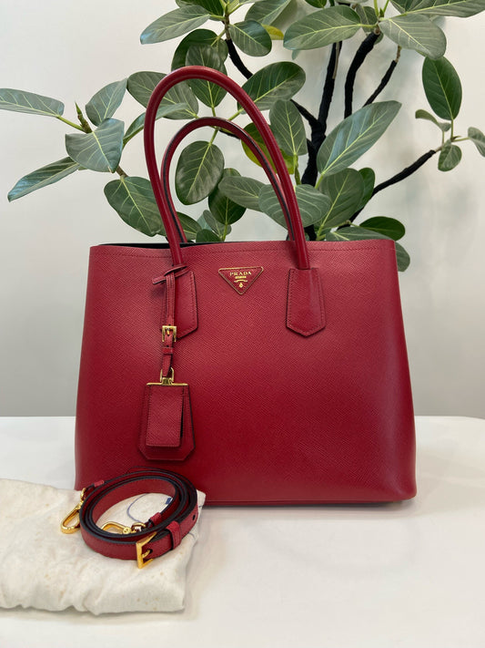 Prada - Double Tote - Leather - Red - (large)