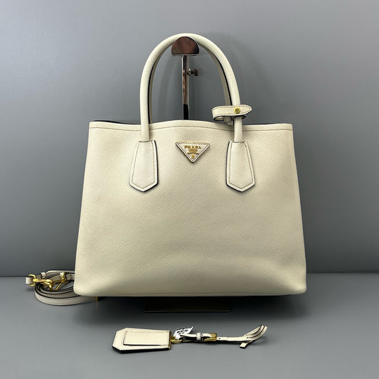 Prada - Double Tote - Leather - White - (medium)