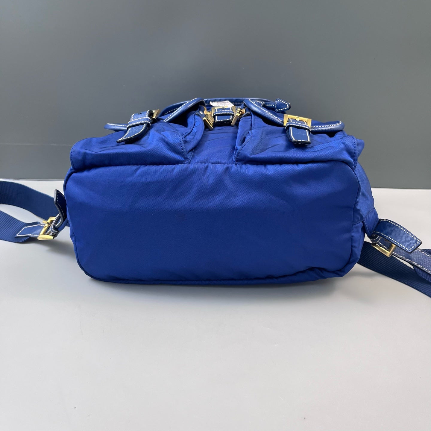 Prada - Drawstring Backpack - Nylon parachute fabric and Saffiano leather trim - Blue - (medium)