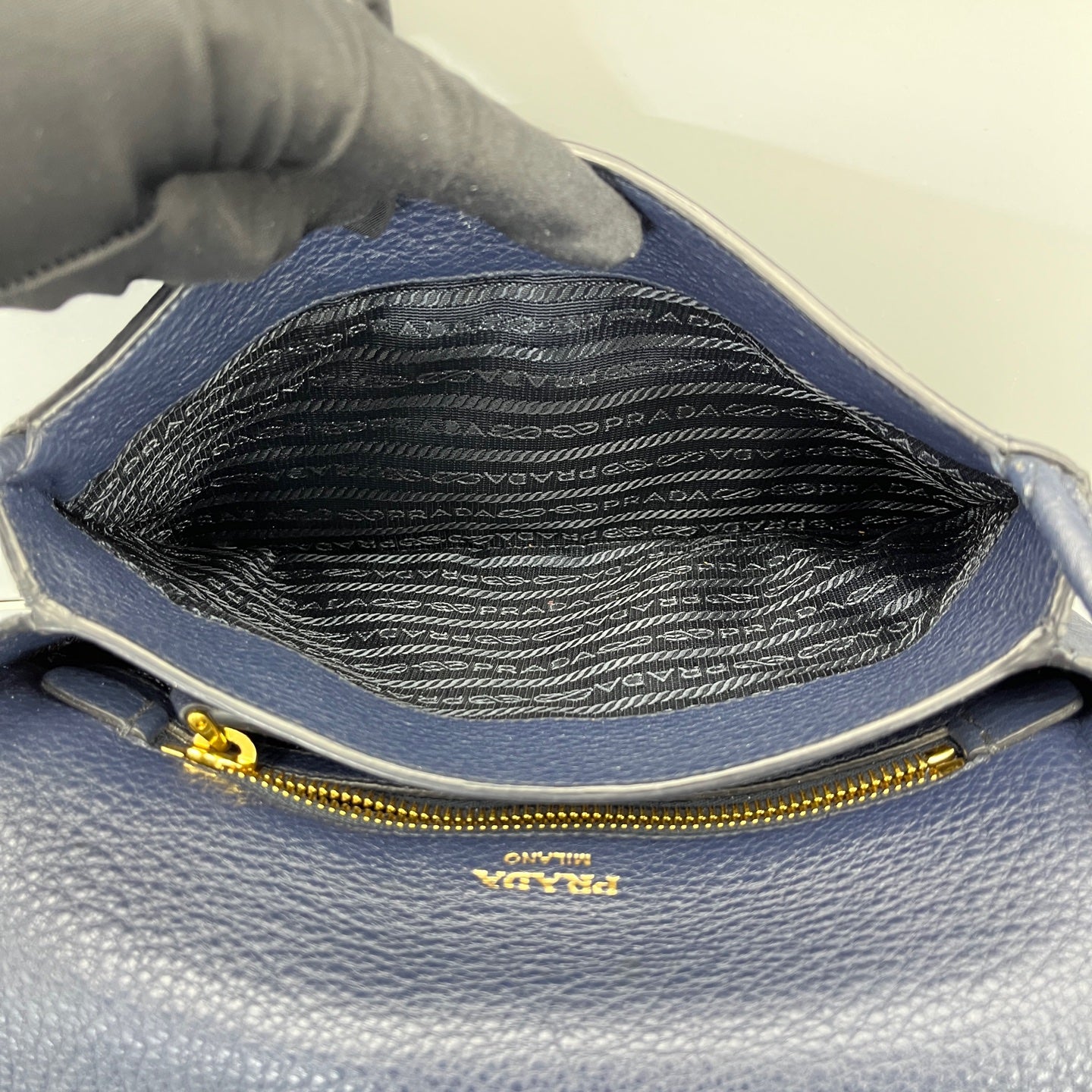 Prada - Flap Shoulder Crossbody Bag - Leather - Navy - (small)