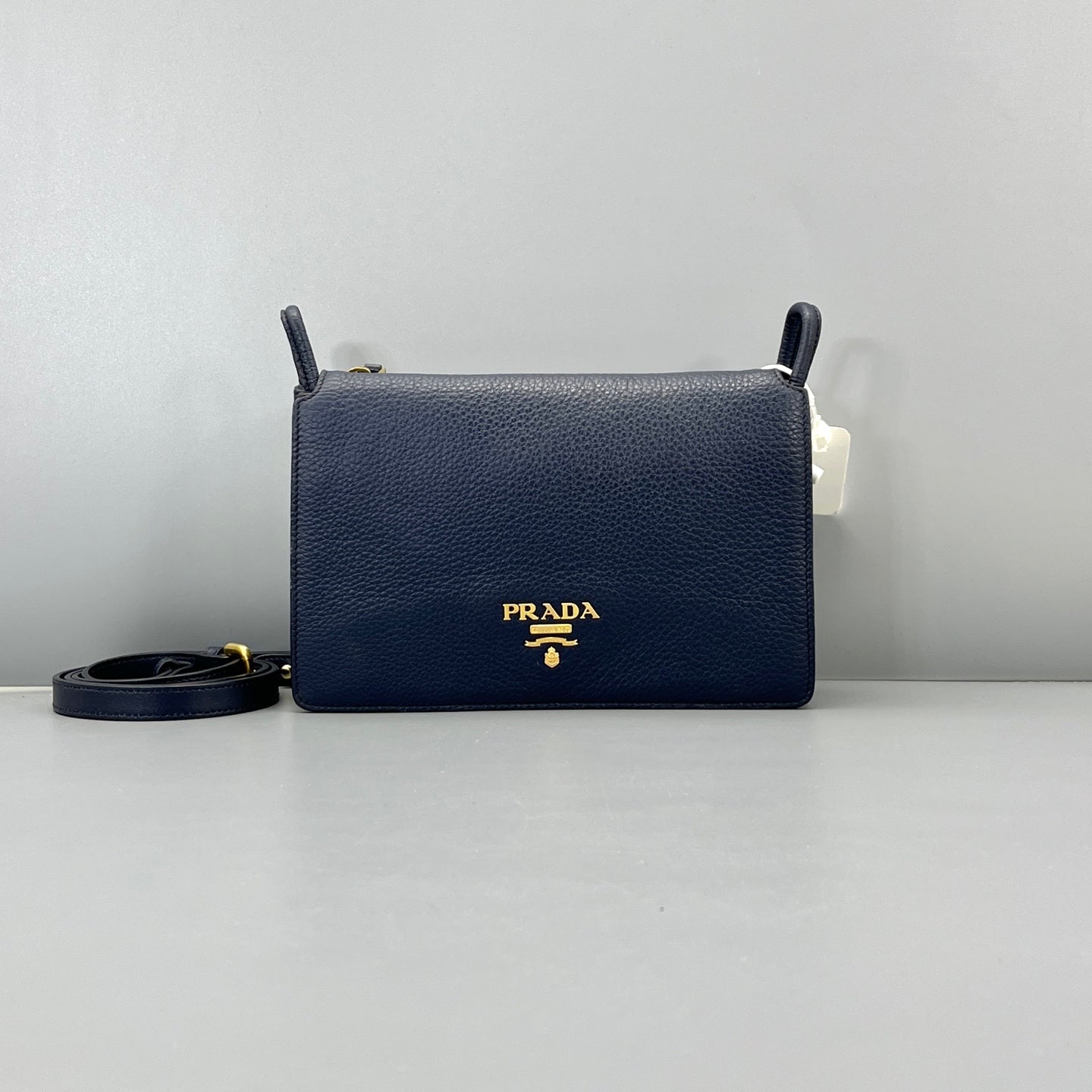 Prada - Flap Shoulder Crossbody Bag - Leather - Navy - (small)