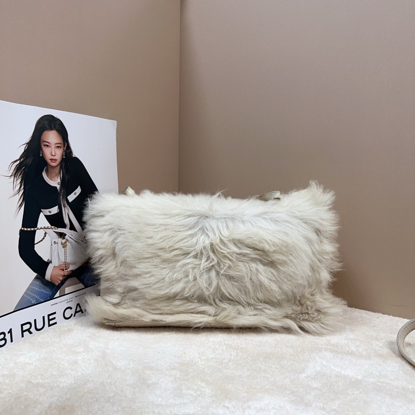 Prada - Fur and Leather Shoulder/Crossbody Bag - Fur (likely lamb) with pebbled leather trim - Beige - (Small)
