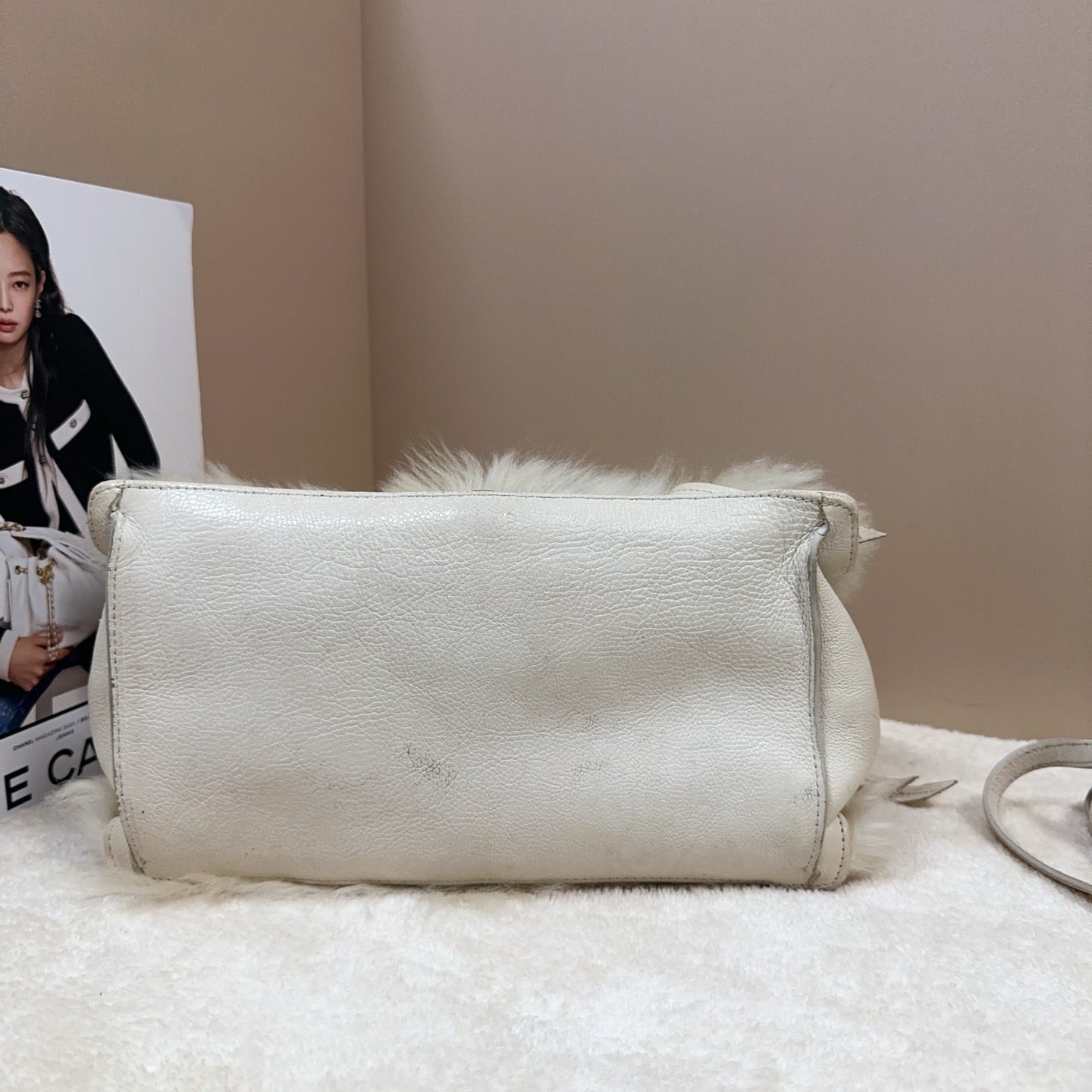 Prada - Fur and Leather Shoulder/Crossbody Bag - Fur (likely lamb) with pebbled leather trim - Beige - (Small)