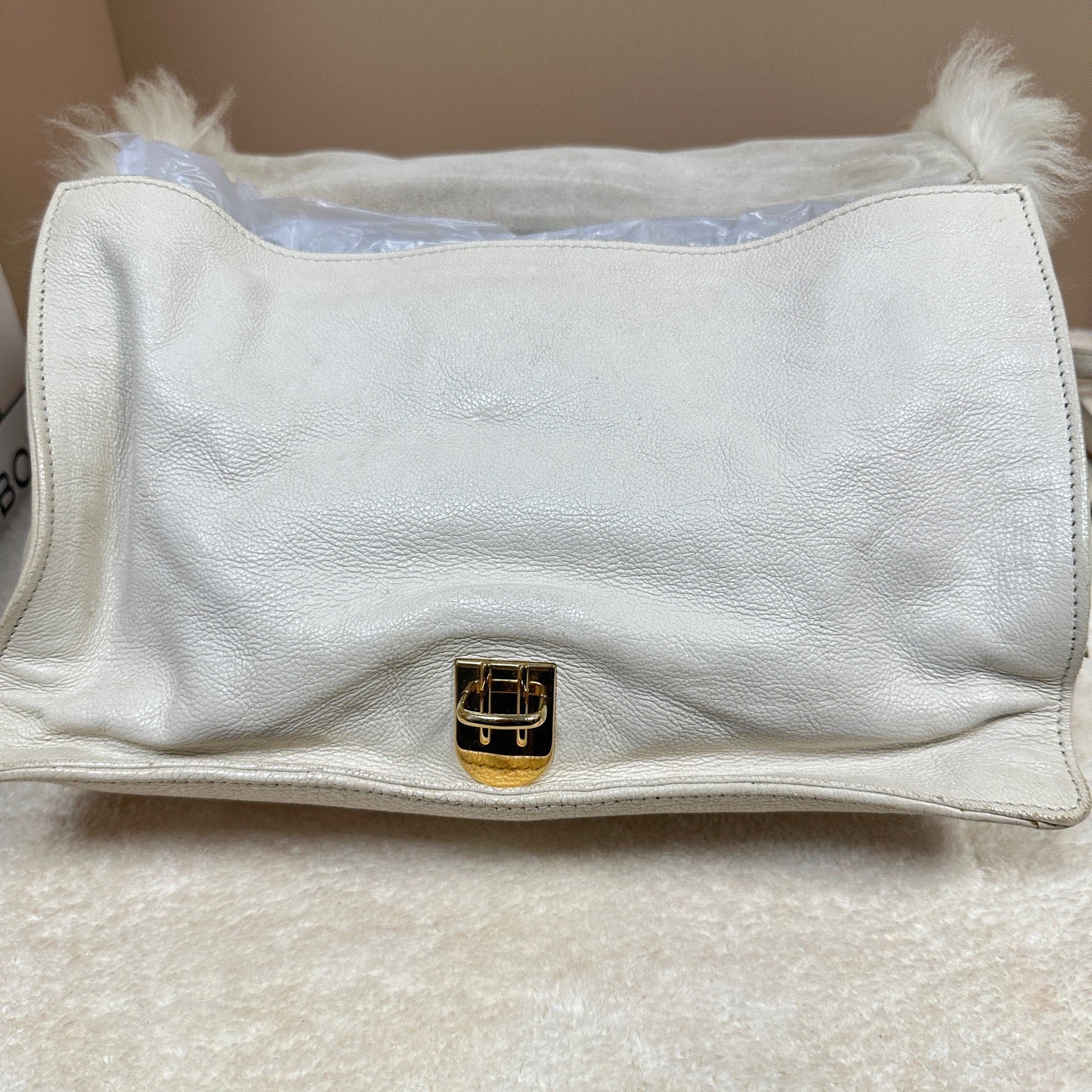 Prada - Fur and Leather Shoulder/Crossbody Bag - Fur (likely lamb) with pebbled leather trim - Beige - (Small)