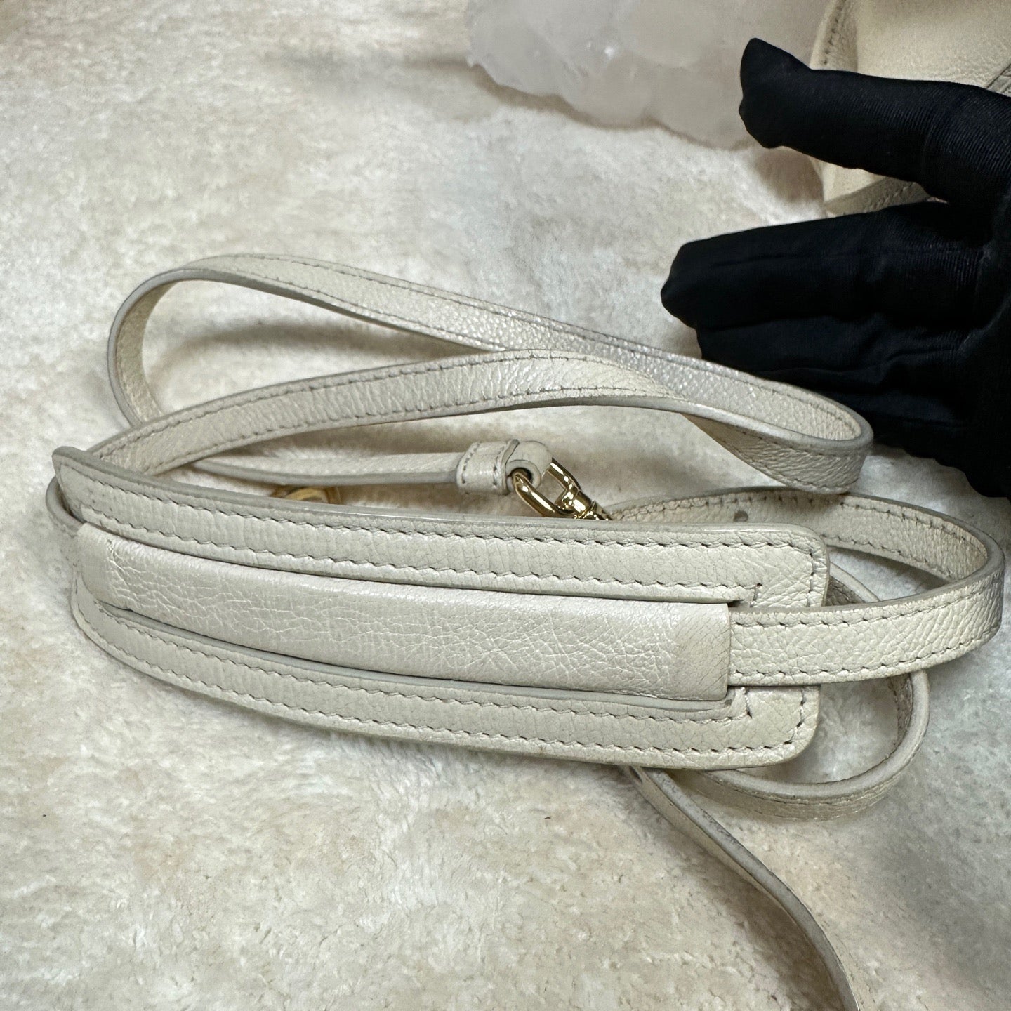 Prada - Fur and Leather Shoulder/Crossbody Bag - Fur (likely lamb) with pebbled leather trim - Beige - (Small)