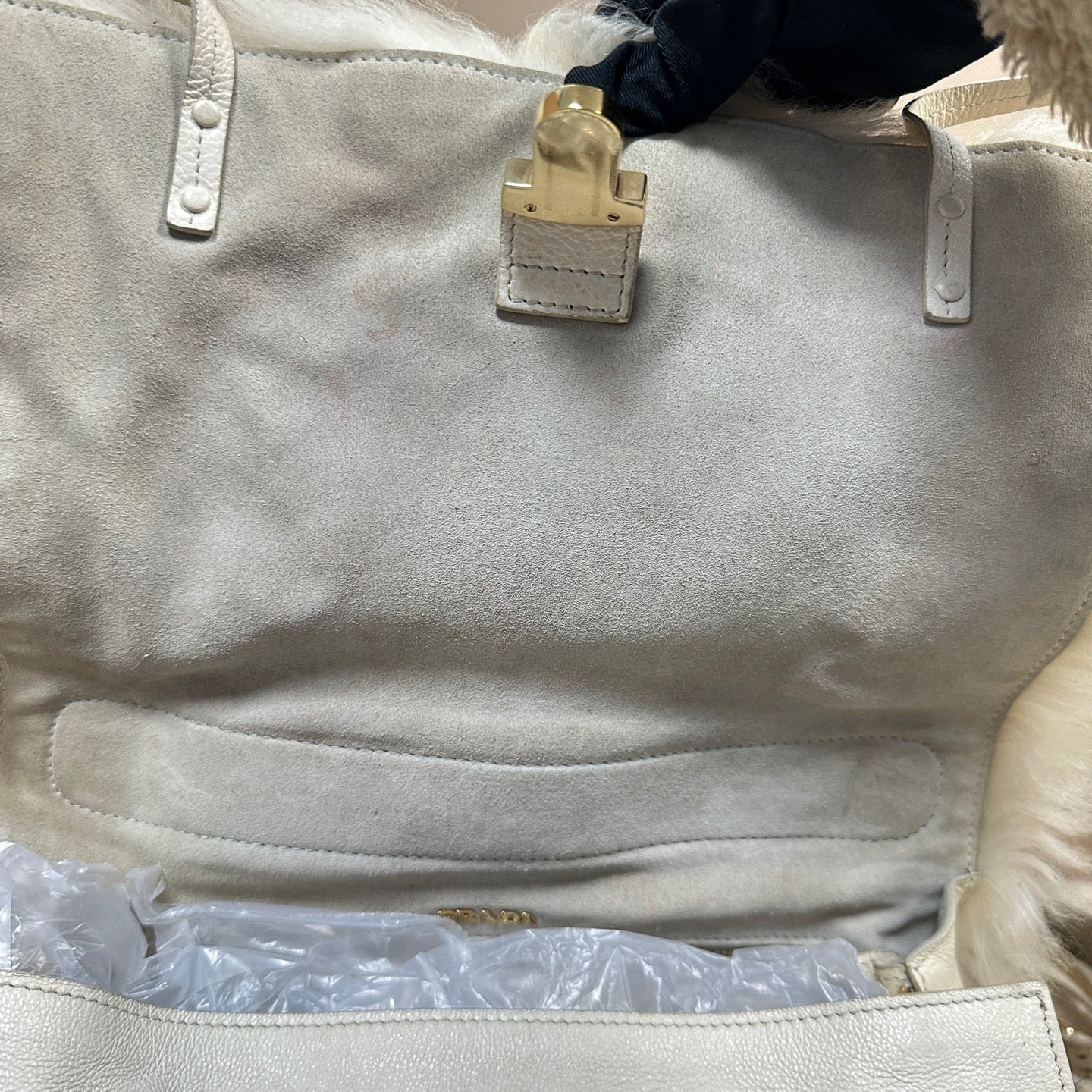 Prada - Fur and Leather Shoulder/Crossbody Bag - Fur (likely lamb) with pebbled leather trim - Beige - (Small)