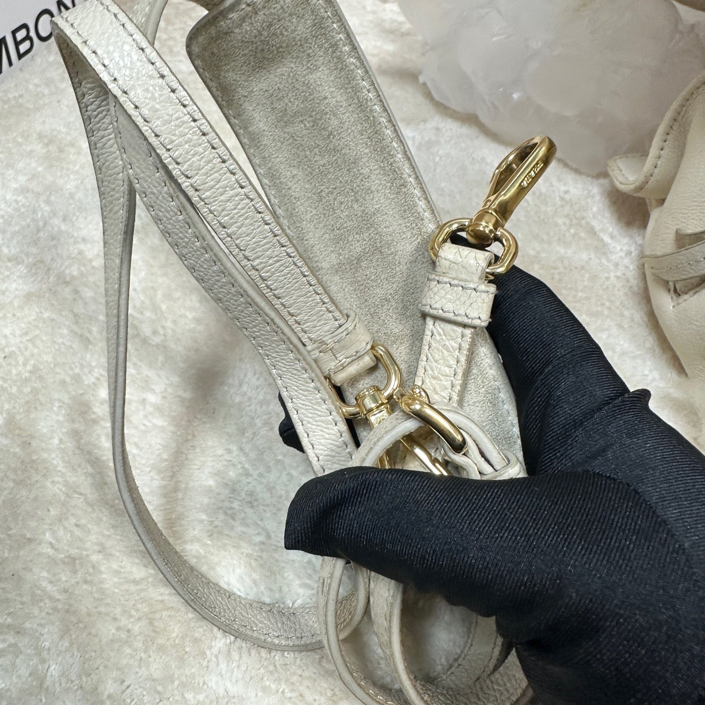 Prada - Fur and Leather Shoulder/Crossbody Bag - Fur (likely lamb) with pebbled leather trim - Beige - (Small)