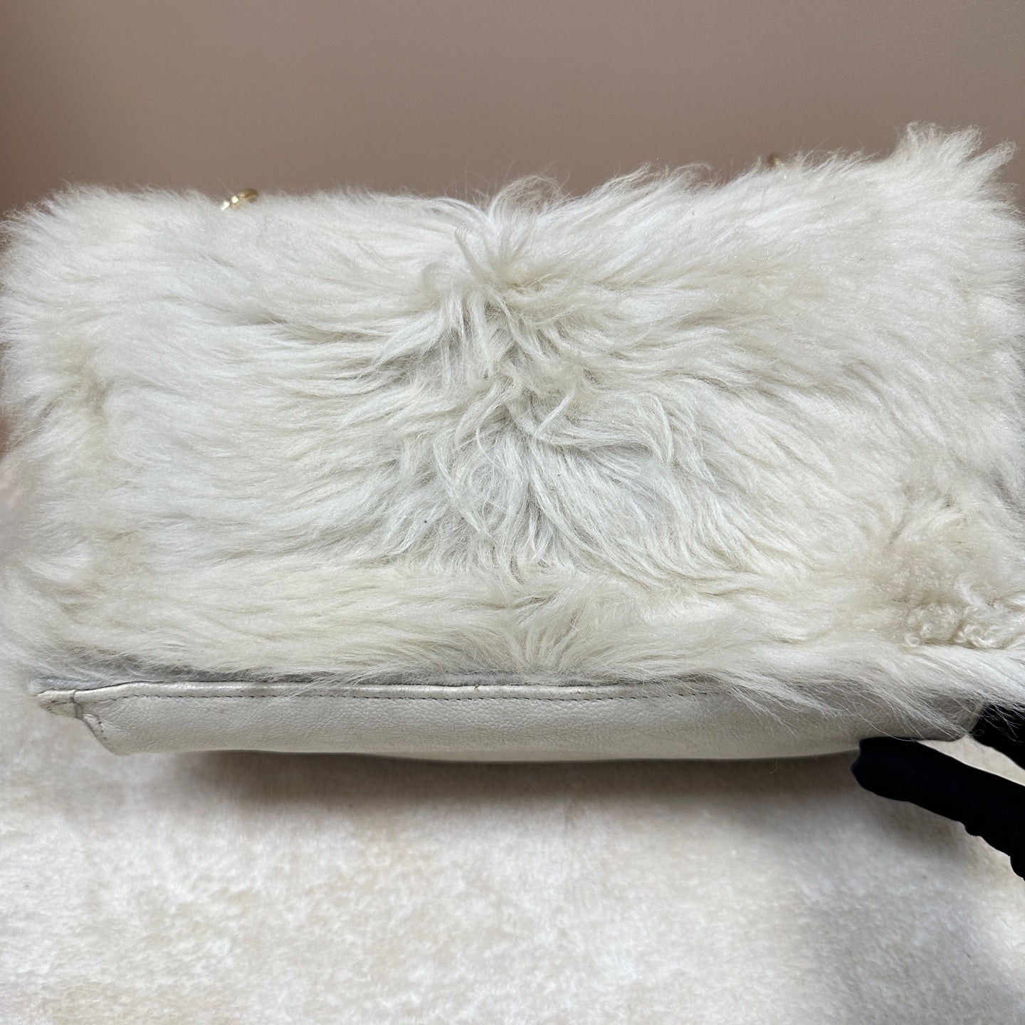 Prada - Fur and Leather Shoulder/Crossbody Bag - Fur (likely lamb) with pebbled leather trim - Beige - (Small)