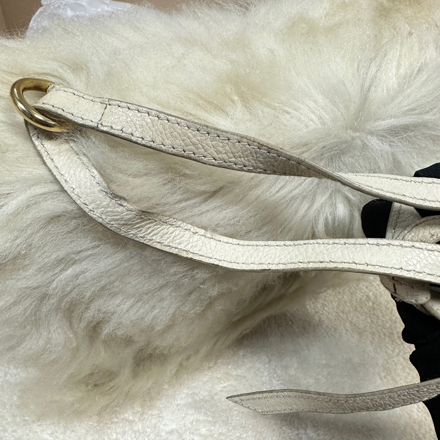 Prada - Fur and Leather Shoulder/Crossbody Bag - Fur (likely lamb) with pebbled leather trim - Beige - (Small)