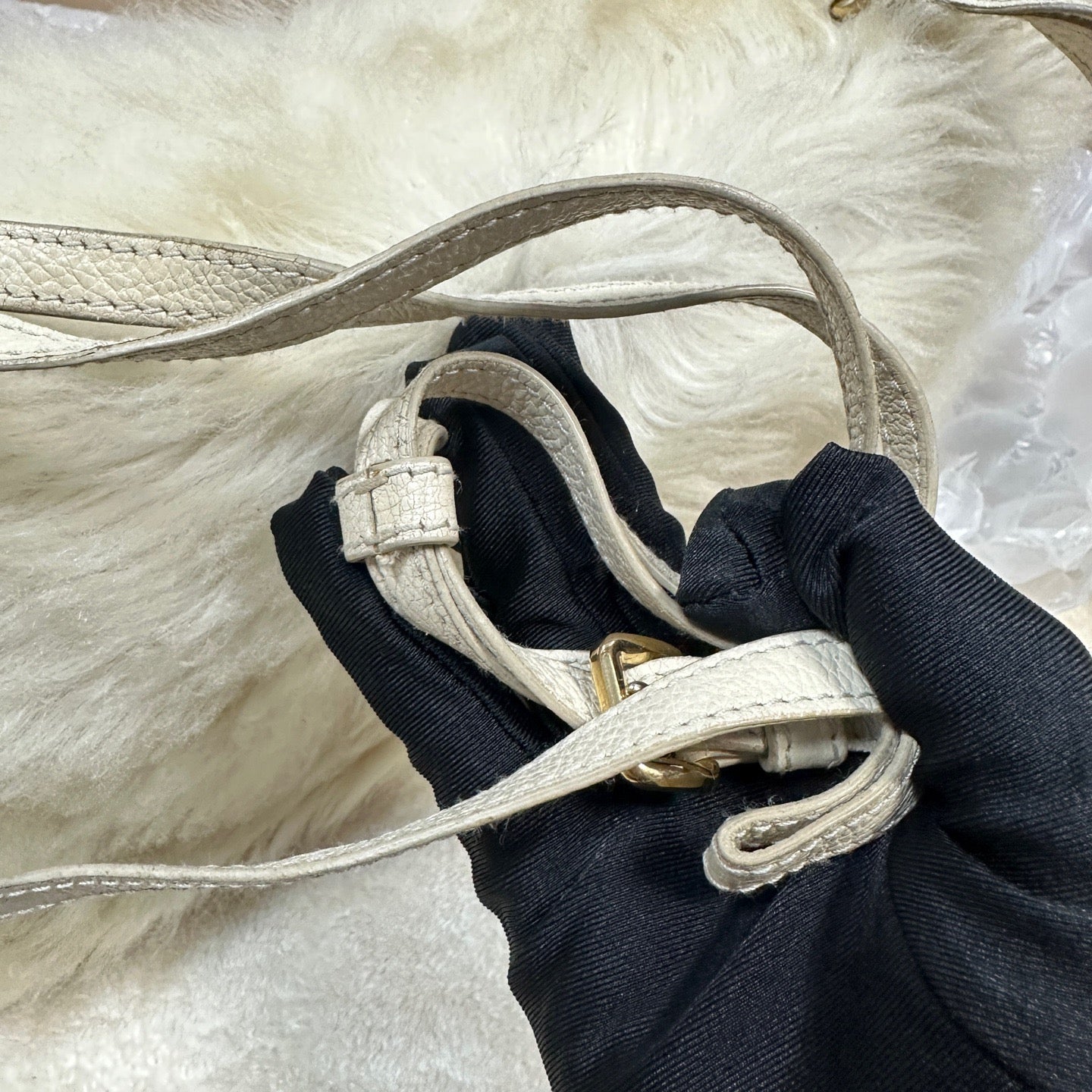 Prada - Fur and Leather Shoulder/Crossbody Bag - Fur (likely lamb) with pebbled leather trim - Beige - (Small)