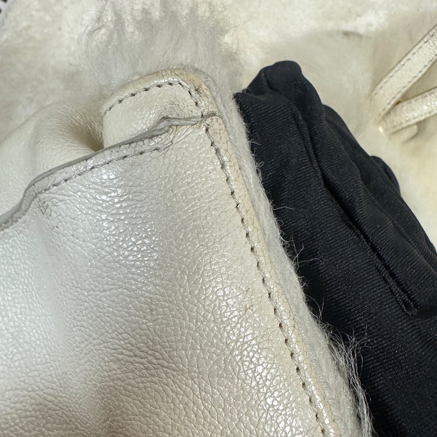 Prada - Fur and Leather Shoulder/Crossbody Bag - Fur (likely lamb) with pebbled leather trim - Beige - (Small)