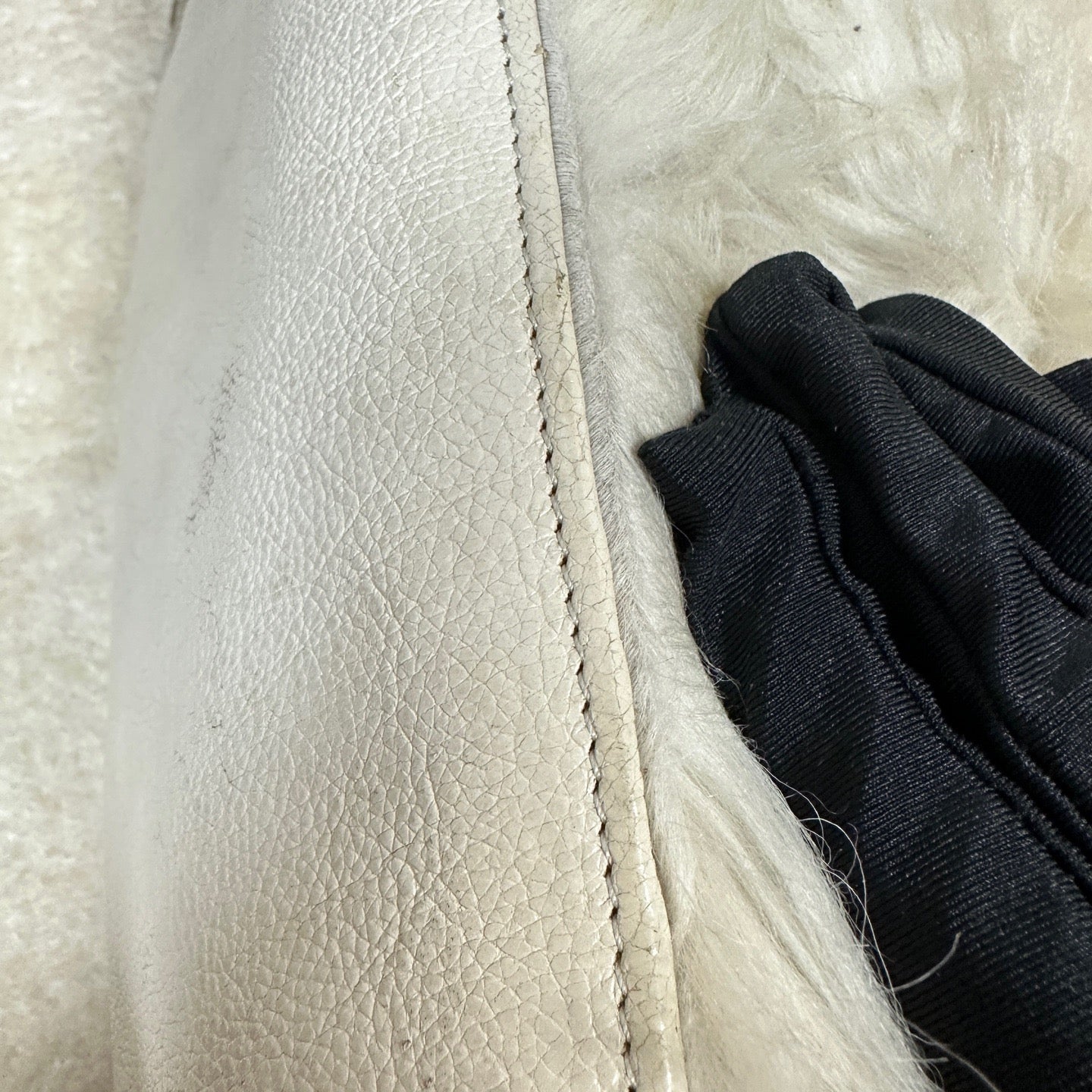 Prada - Fur and Leather Shoulder/Crossbody Bag - Fur (likely lamb) with pebbled leather trim - Beige - (Small)