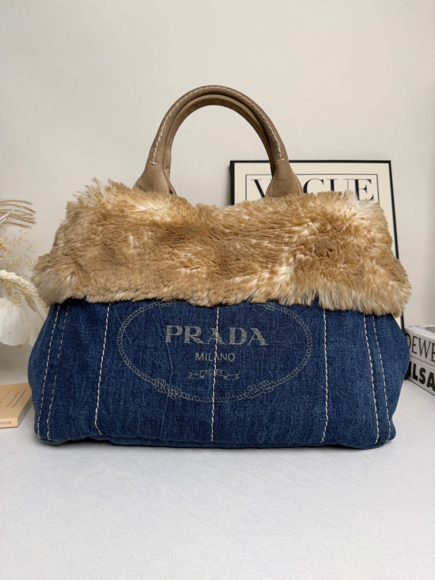 Prada - Fur Beach Tote - Denim - Blue - (Other)