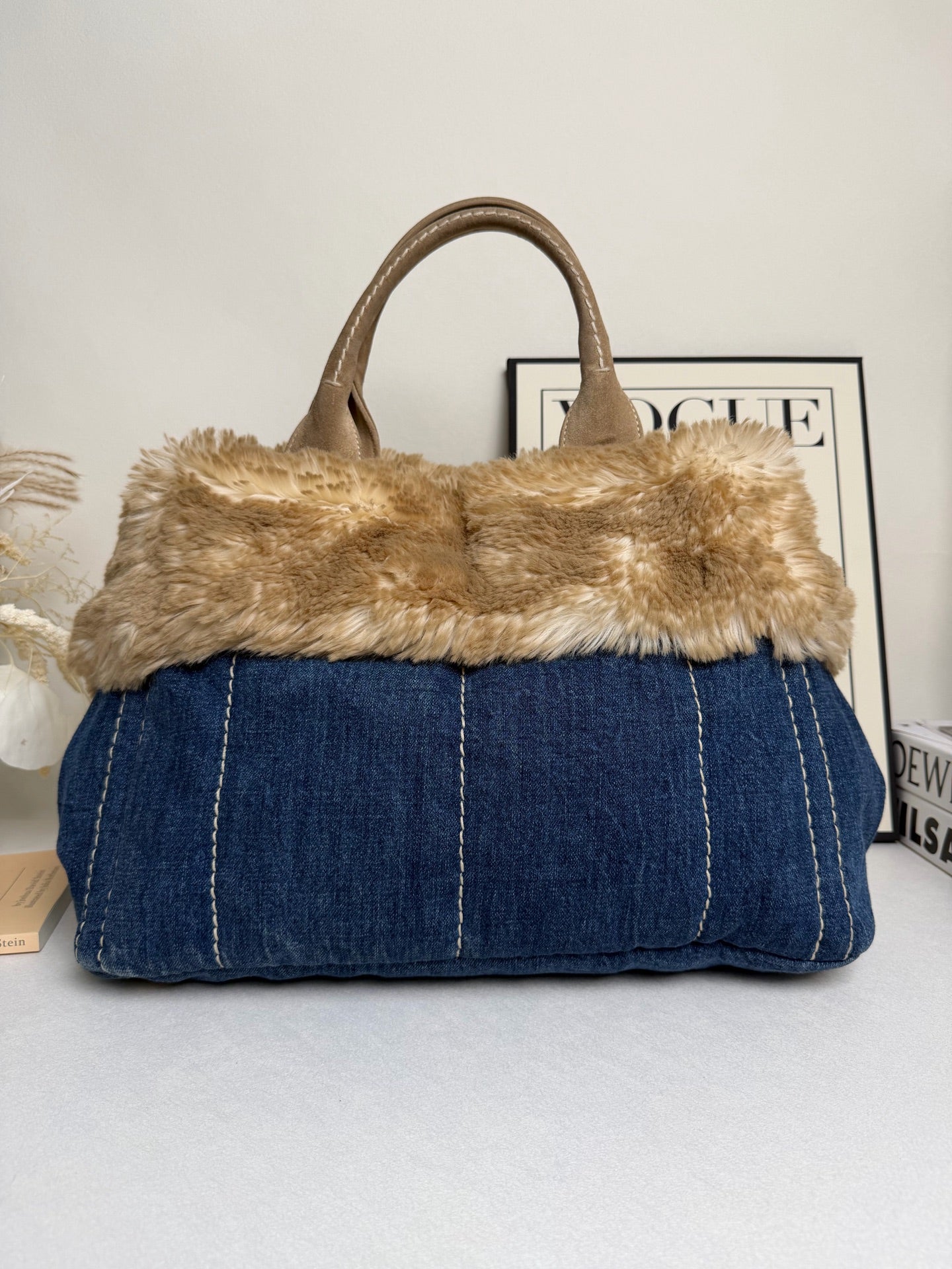 Prada - Fur Beach Tote - Denim - Blue - (Other)