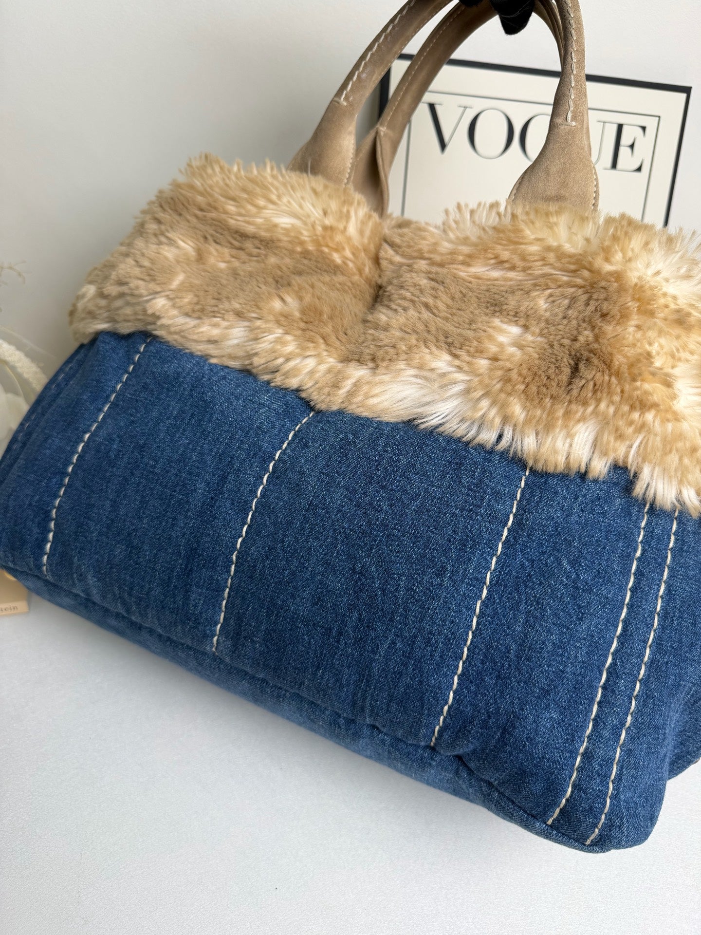 Prada - Fur Beach Tote - Denim - Blue - (Other)