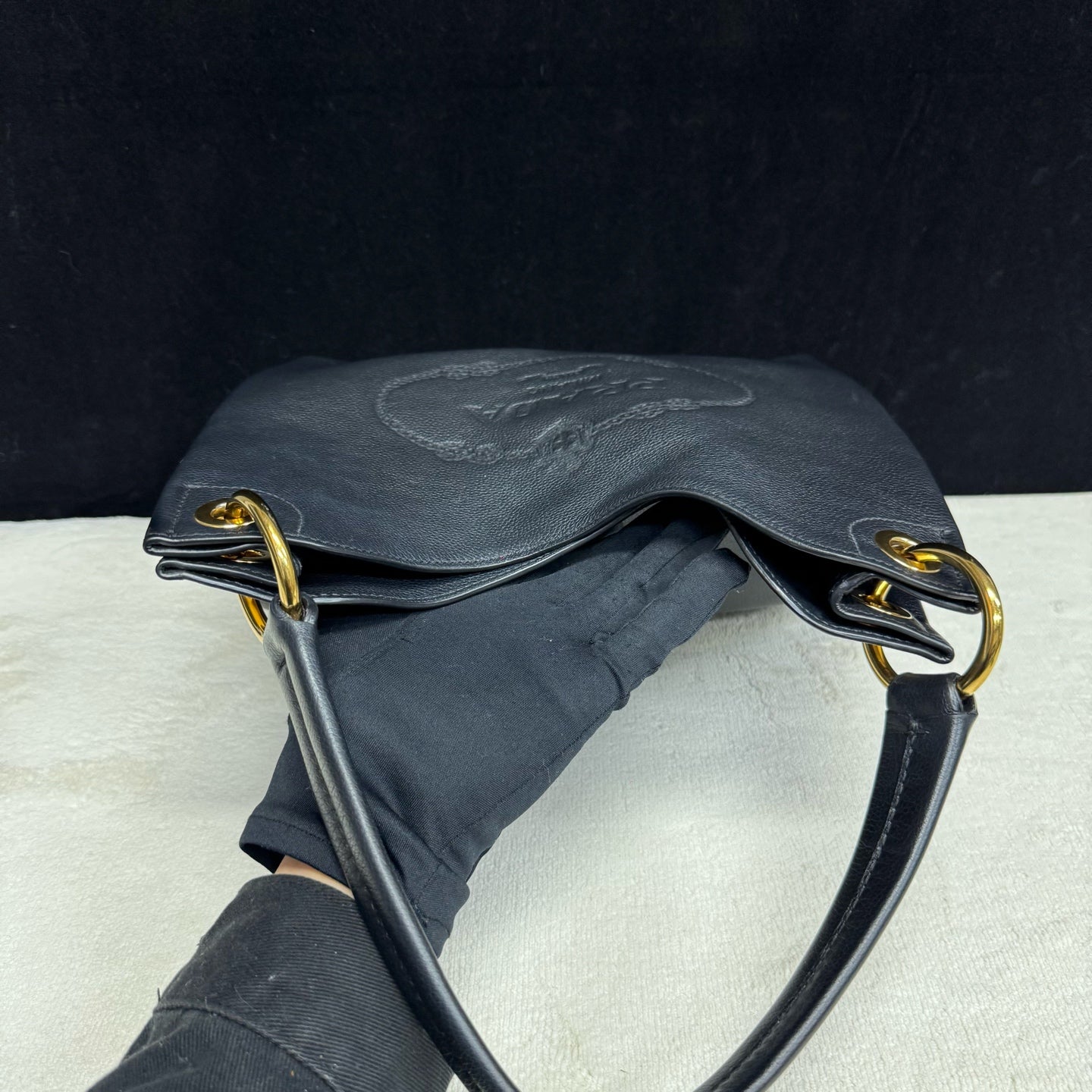 Prada - Hobo Bag - Pebbled leather - Black with Gold-Tone Hardware - (Medium)
