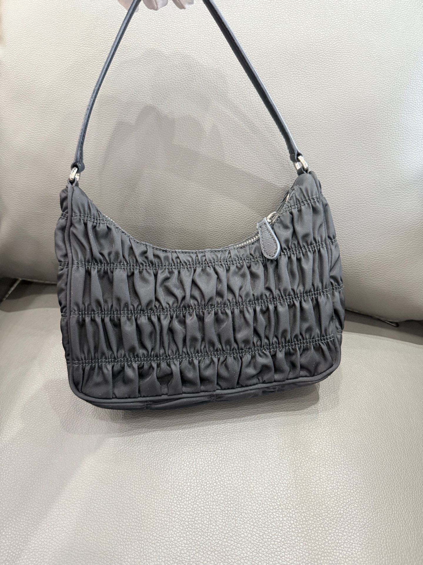 Prada - Hobo Pleated Bag - Nylon - Black - (mini)