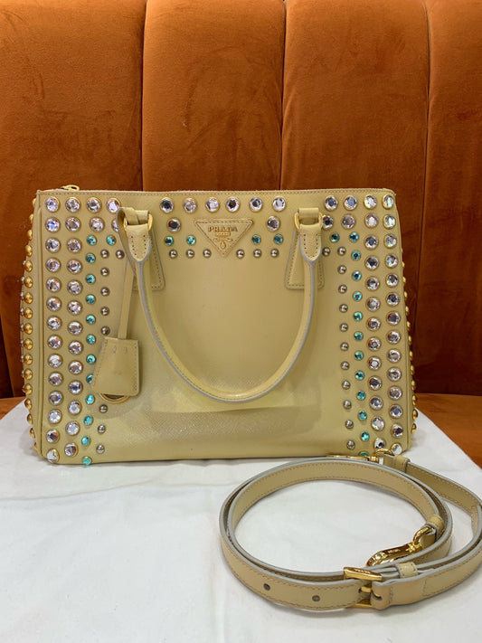 Prada - Limited Edition Crystal Embellished Top Handle Bag - Leather - Yellow - (Other)