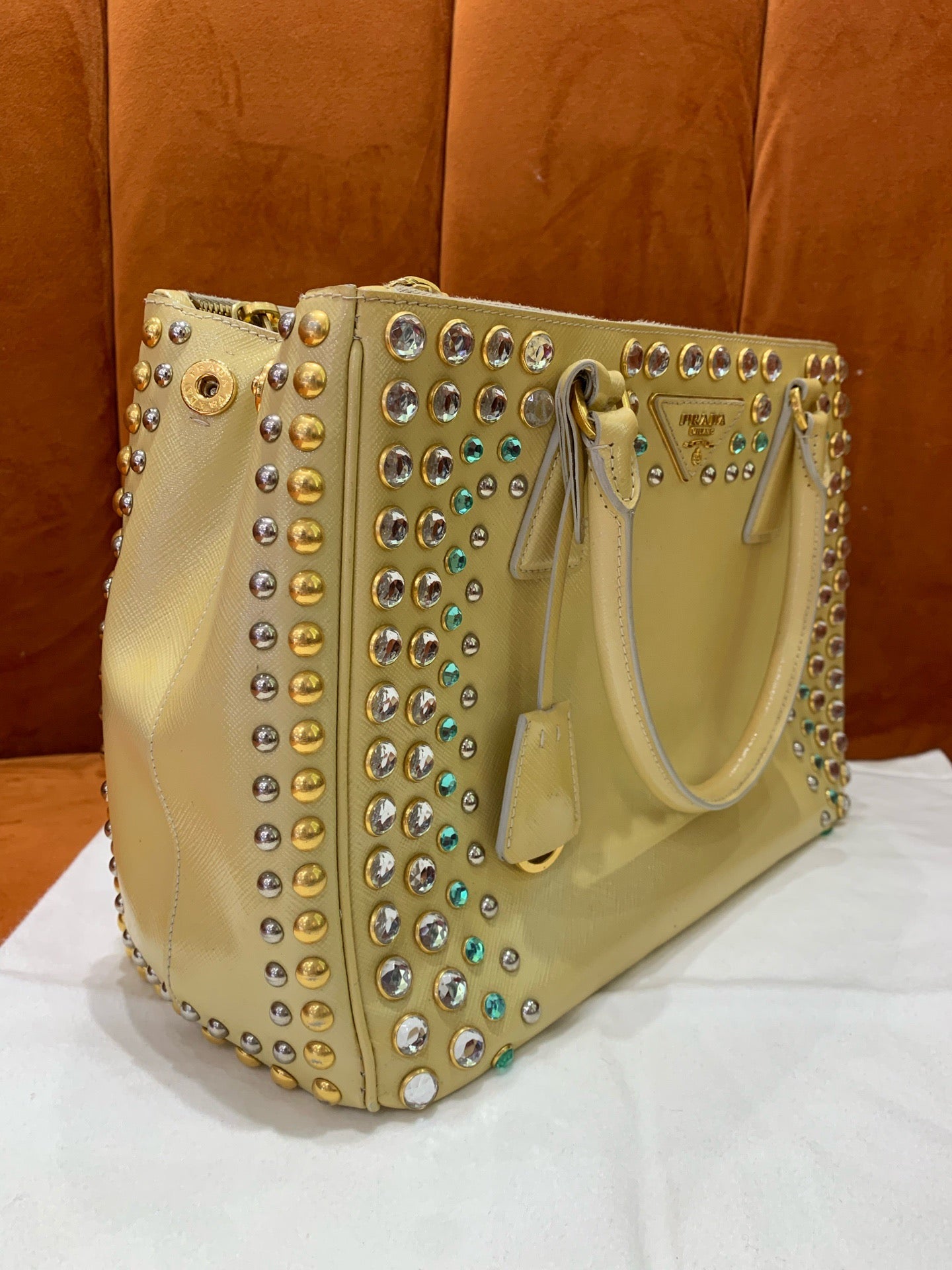 Prada - Limited Edition Crystal Embellished Top Handle Bag - Leather - Yellow - (Other)