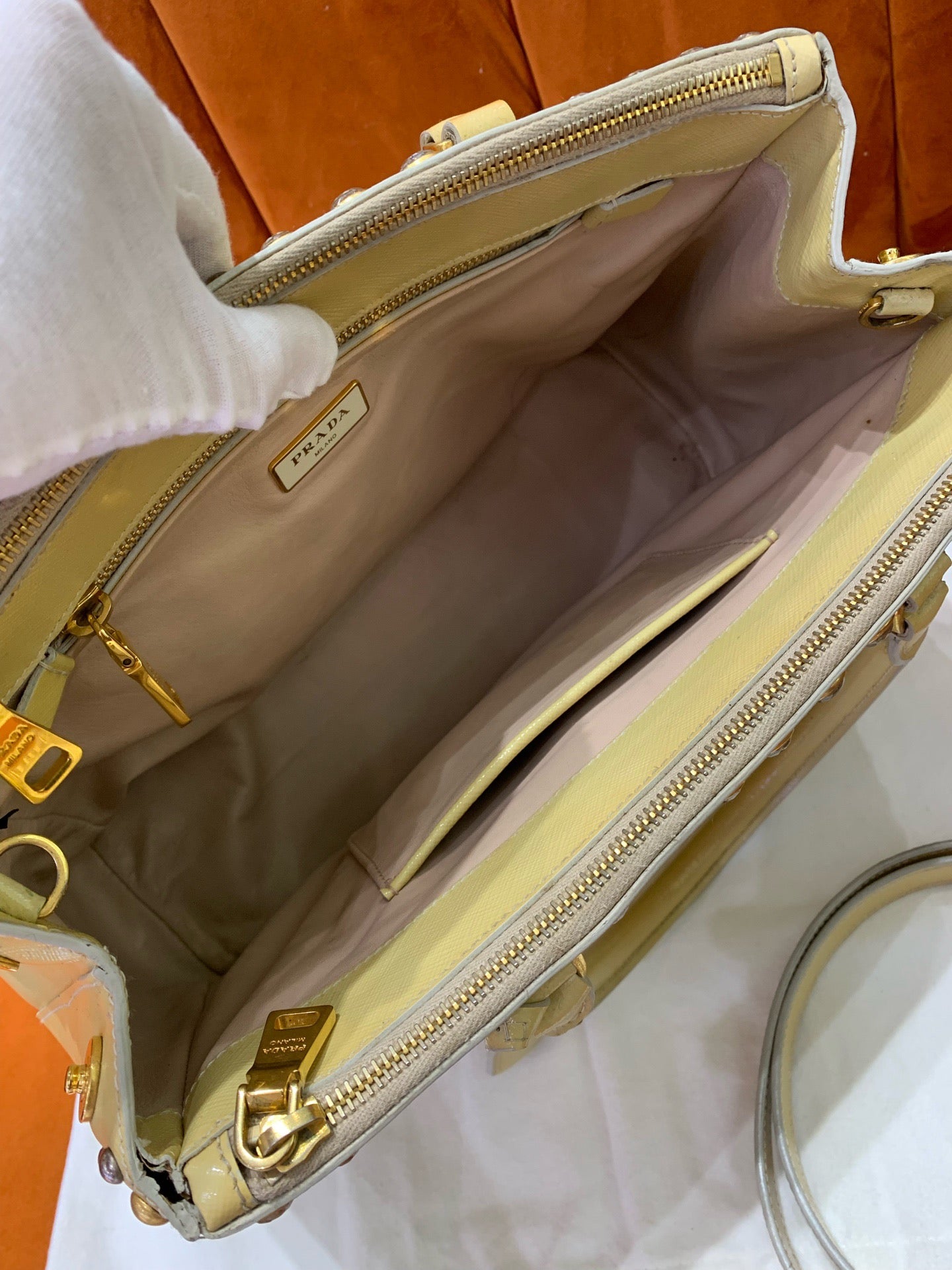Prada - Limited Edition Crystal Embellished Top Handle Bag - Leather - Yellow - (Other)