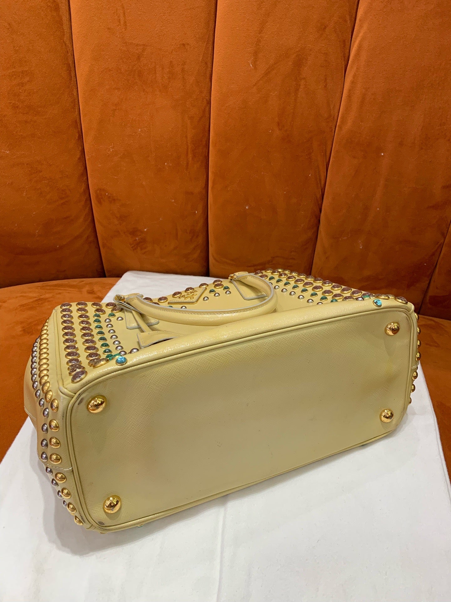 Prada - Limited Edition Crystal Embellished Top Handle Bag - Leather - Yellow - (Other)
