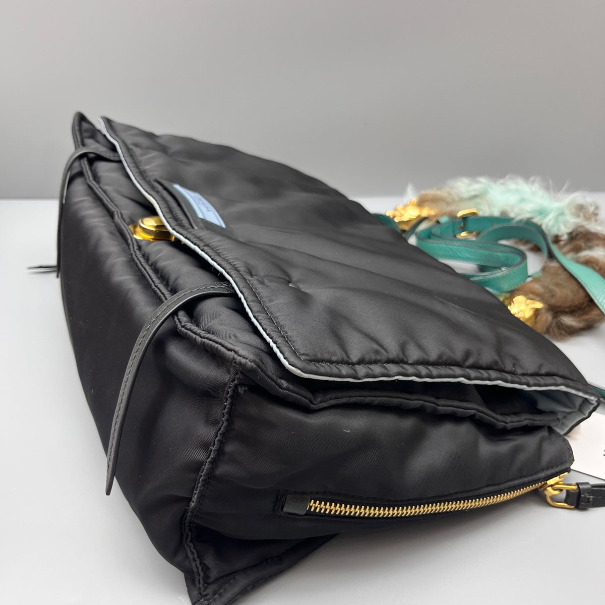 Prada - Messenger Bag with Fox Fur and Leopard Head Detail - Synthetic - Black - (medium)