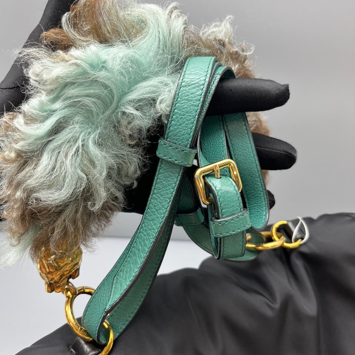 Prada - Messenger Bag with Fox Fur and Leopard Head Detail - Synthetic - Black - (medium)
