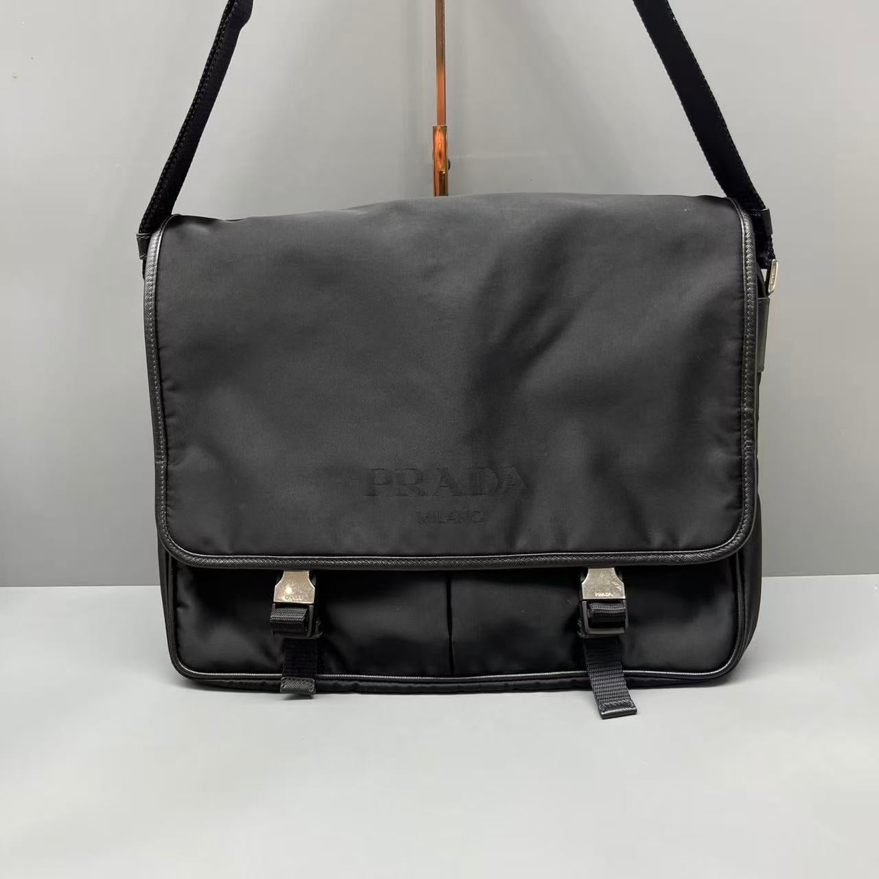 Prada - Nylon Messenger Bag - Nylon with leather trim - Black - (medium)