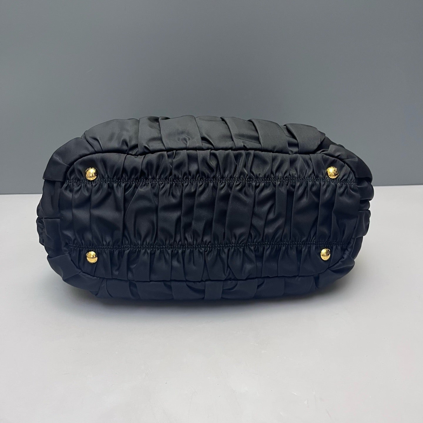 Prada - Nylon Ruched Top Handle Bag - Nylon - Black with Gold-Tone Hardware - (medium)
