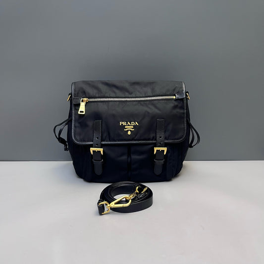 Prada - Other - Nylon with Saffiano leather trim - Black with Gold-Tone Hardware - (Medium)