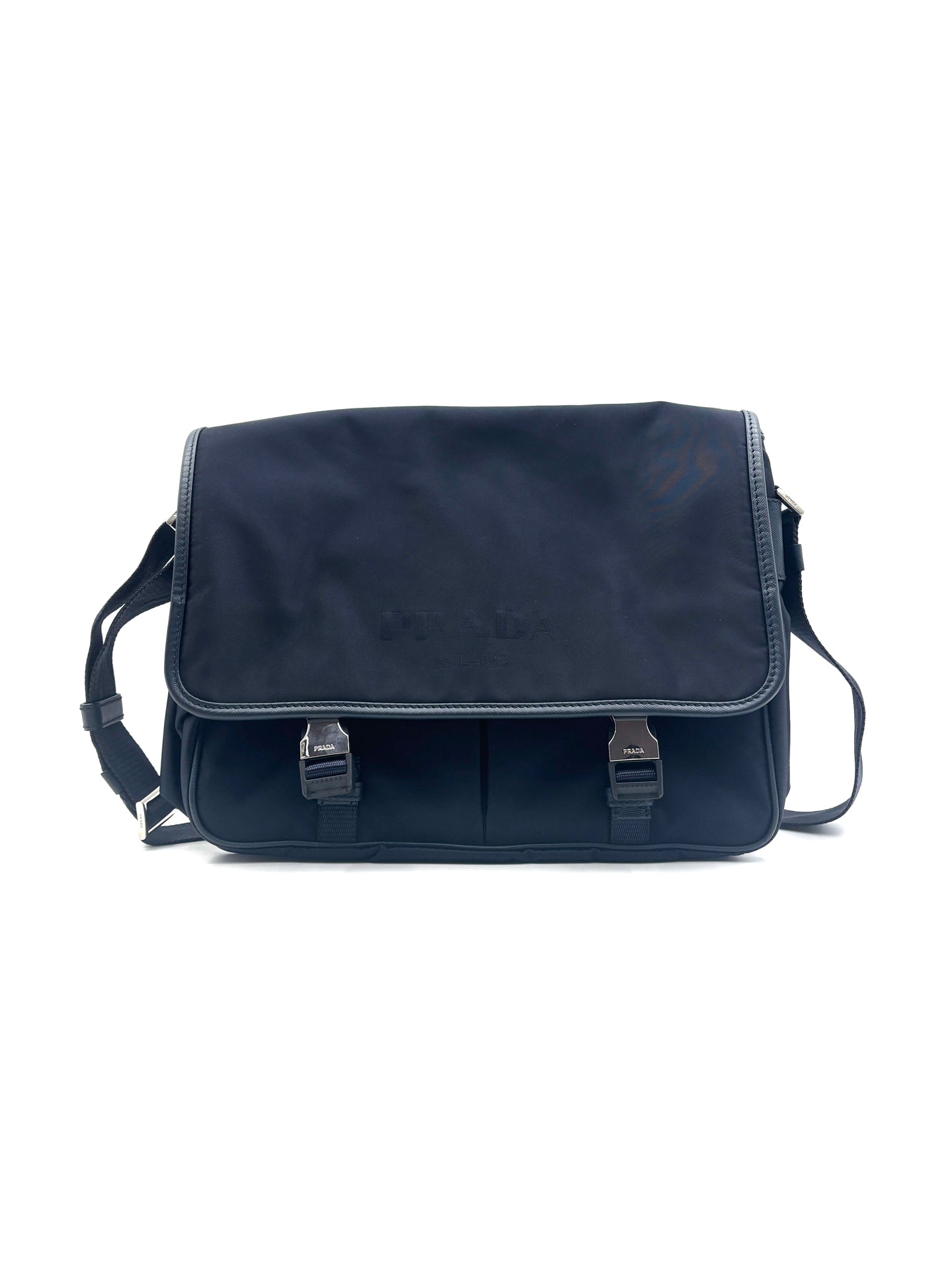 Prada - Parachute Messenger Bag - Nylon with Saffiano Leather Trim - Black - (Large)