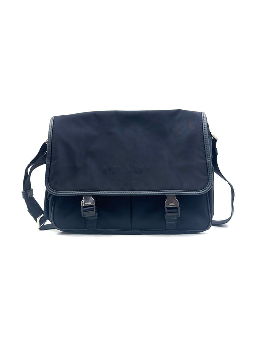 Prada - Parachute Messenger Bag - Nylon with Saffiano Leather Trim - Black - (Large)