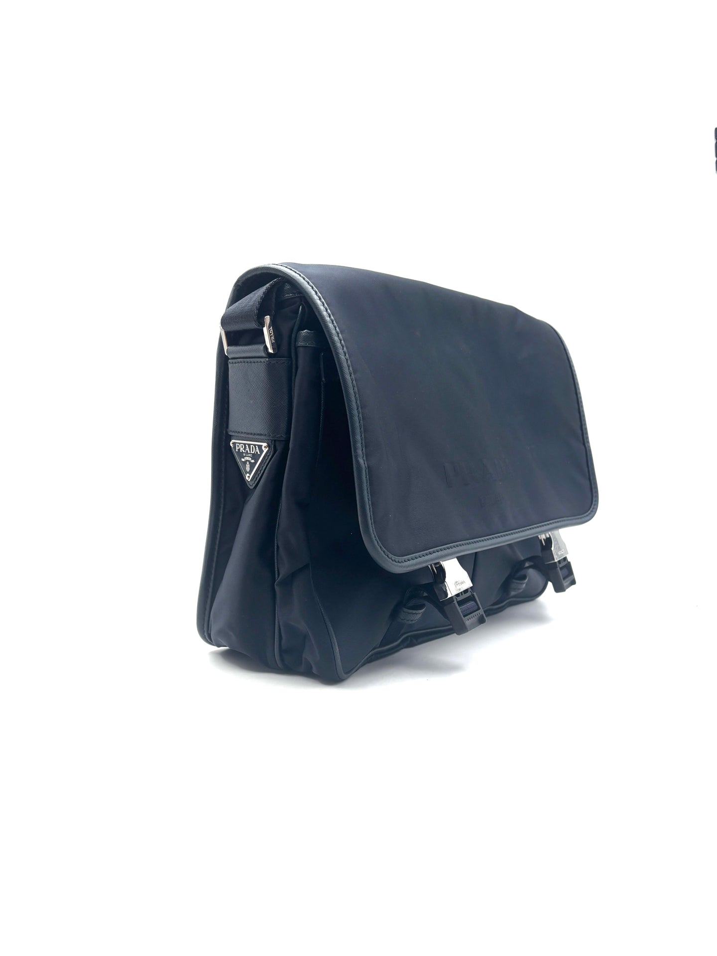 Prada - Parachute Messenger Bag - Nylon with Saffiano Leather Trim - Black - (Large)