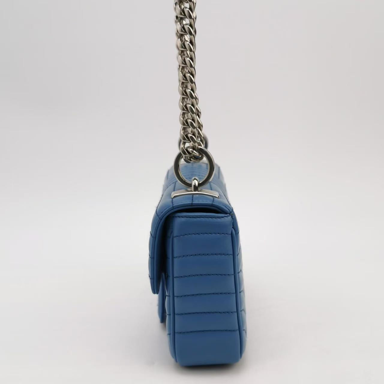 Prada - Quilted Chain Shoulder Bag - Leather - Blue - (Small)