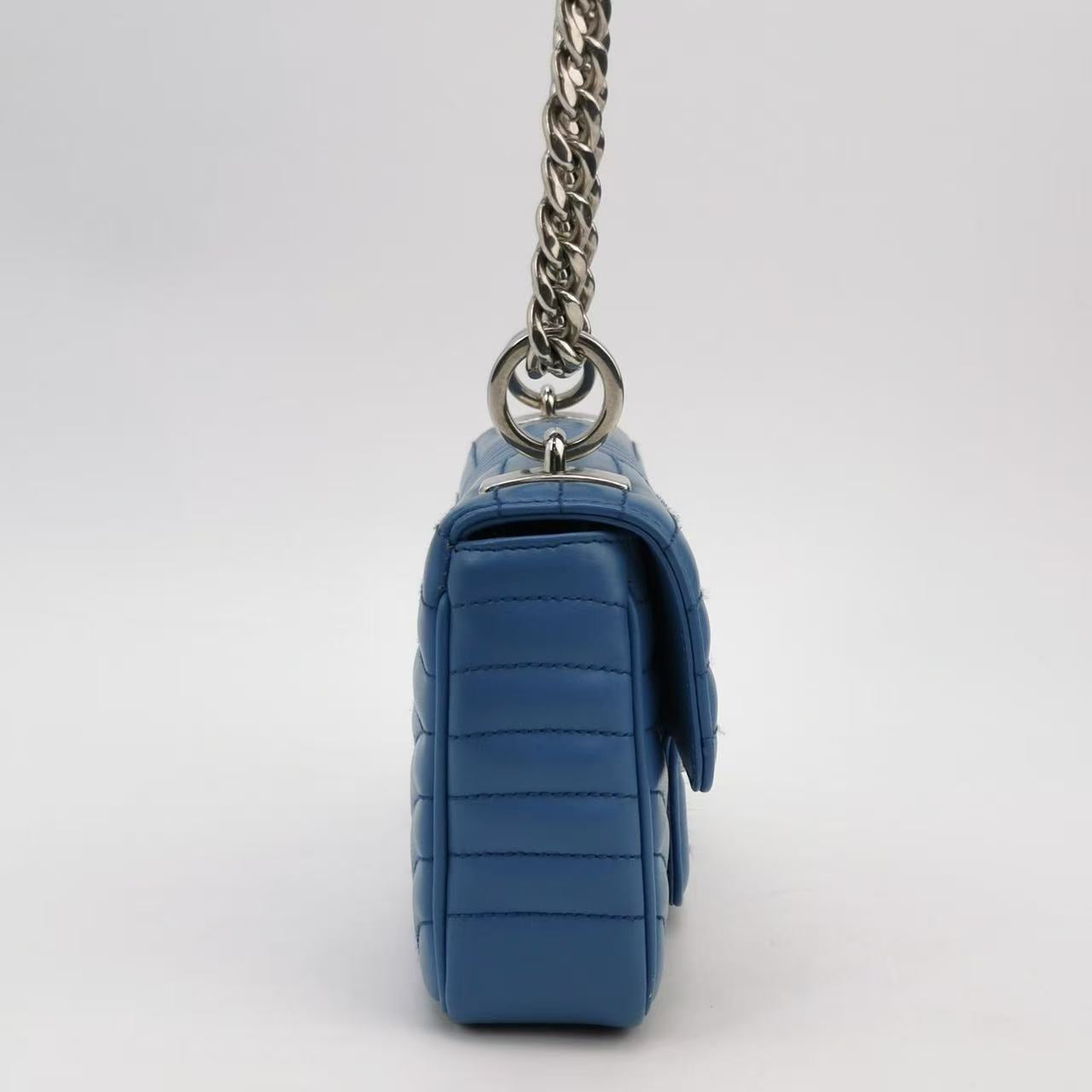 Prada - Quilted Chain Shoulder Bag - Leather - Blue - (Small)