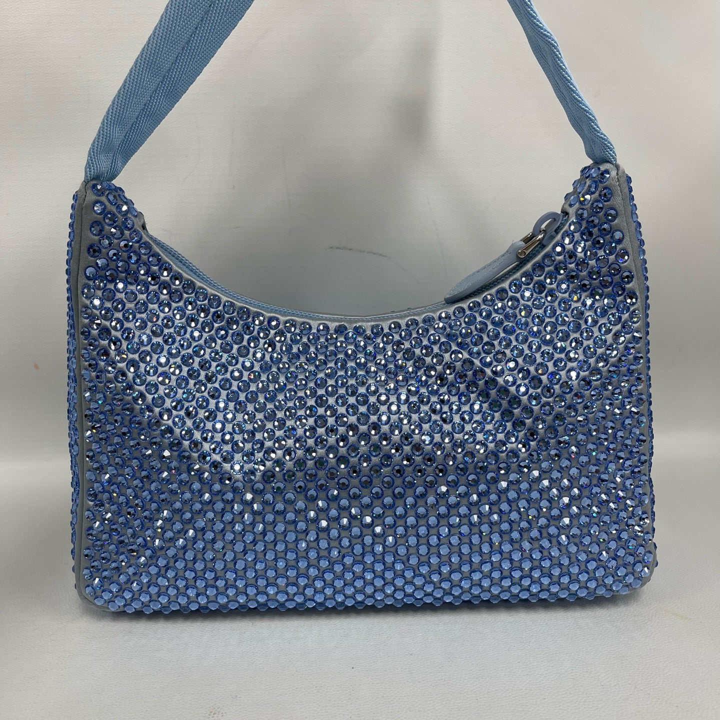 Prada - Re-Edition 2000 Hobo - Crystal-embellished satin with leather trim - Blue - (mini)