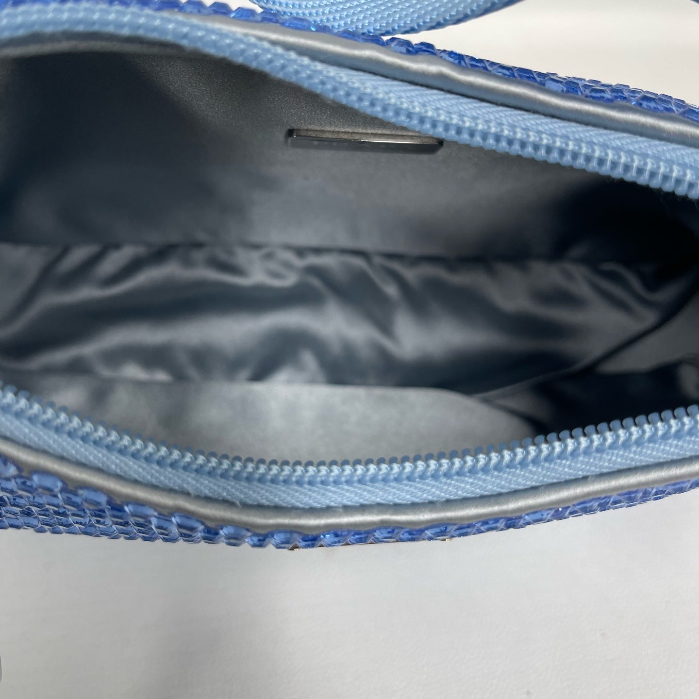 Prada - Re-Edition 2000 Hobo - Crystal-embellished satin with leather trim - Blue - (mini)