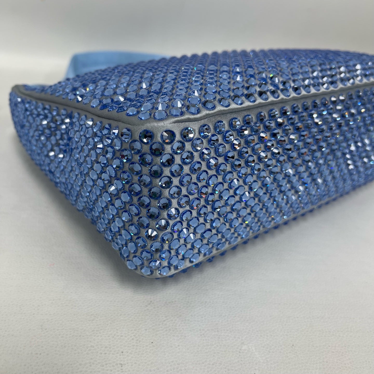 Prada - Re-Edition 2000 Hobo - Crystal-embellished satin with leather trim - Blue - (mini)