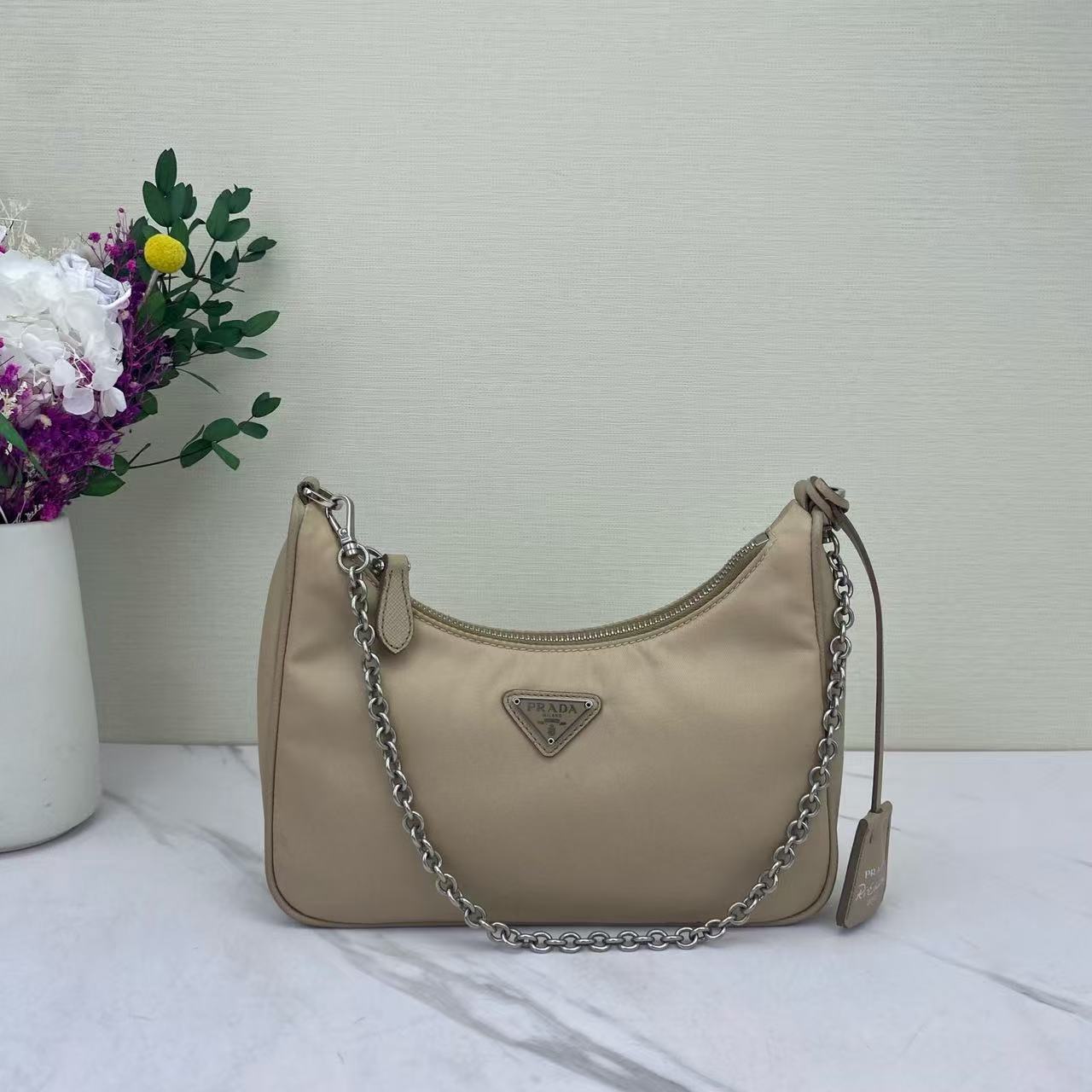 Prada - Re-Edition 2005 Hobo 3-in-1 - Re-Nylon - Beige with Silver-Tone Hardware - (mini)