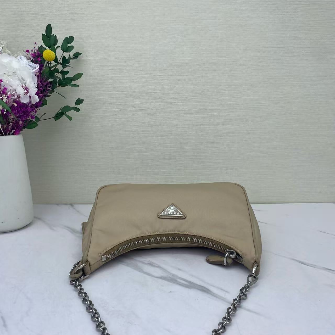Prada - Re-Edition 2005 Hobo 3-in-1 - Re-Nylon - Beige with Silver-Tone Hardware - (mini)