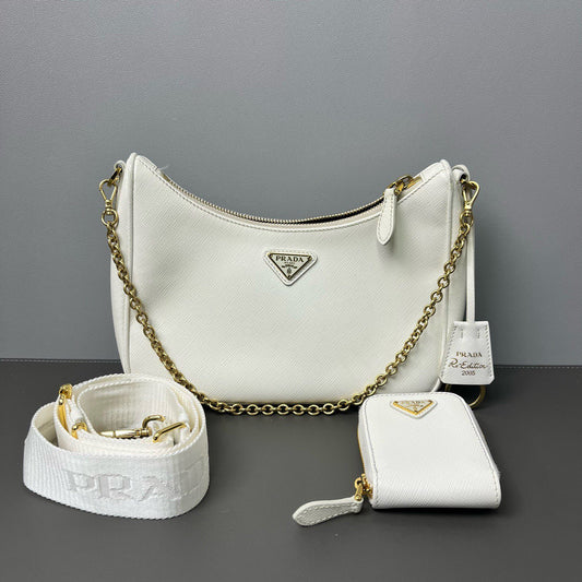 Prada - Re-Edition 2005 Hobo - Saffiano leather - White with Gold-Tone Hardware - (small)