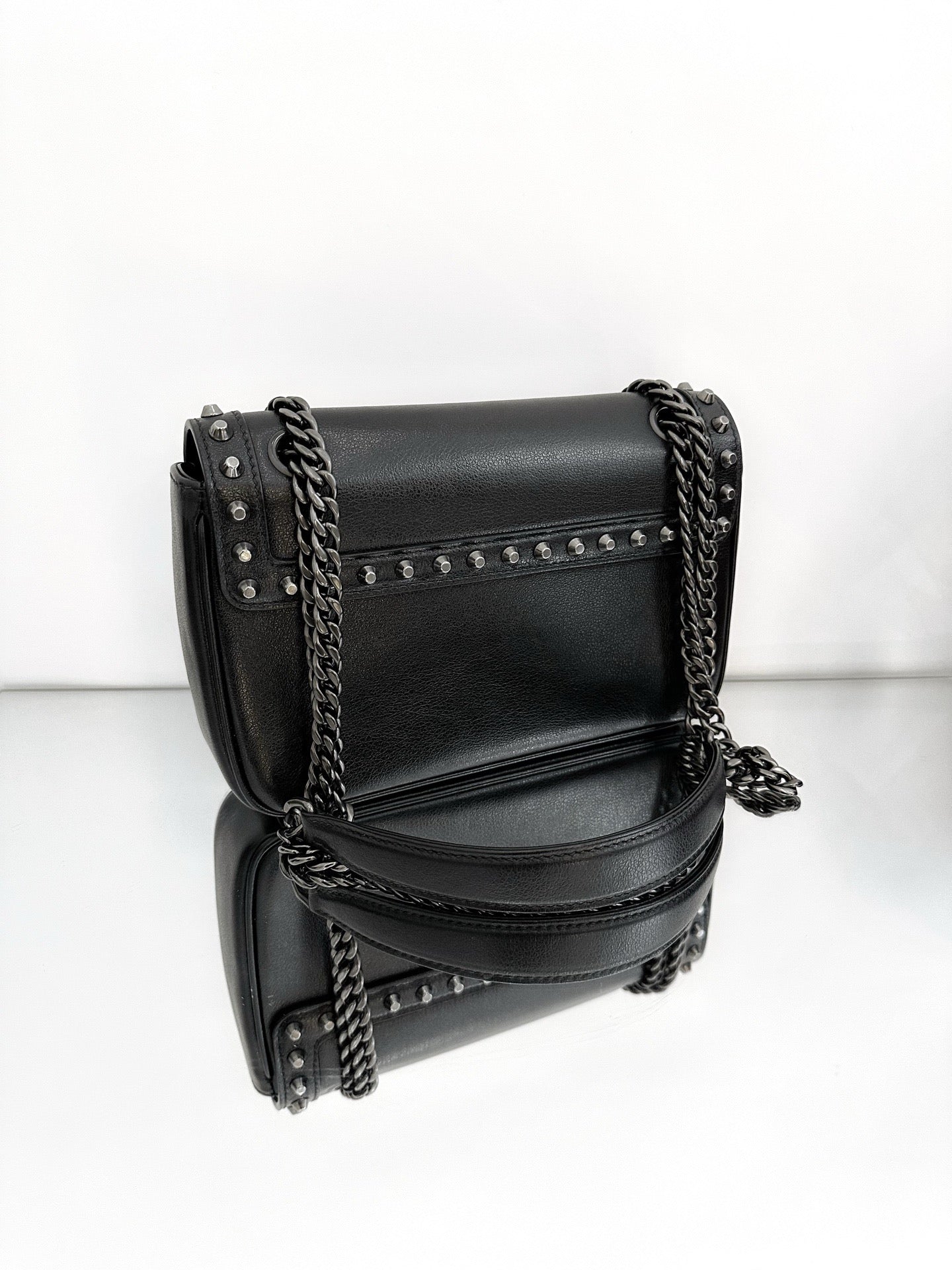 Prada - Rivet Chain Shoulder Bag - Leather - Black - (Medium)
