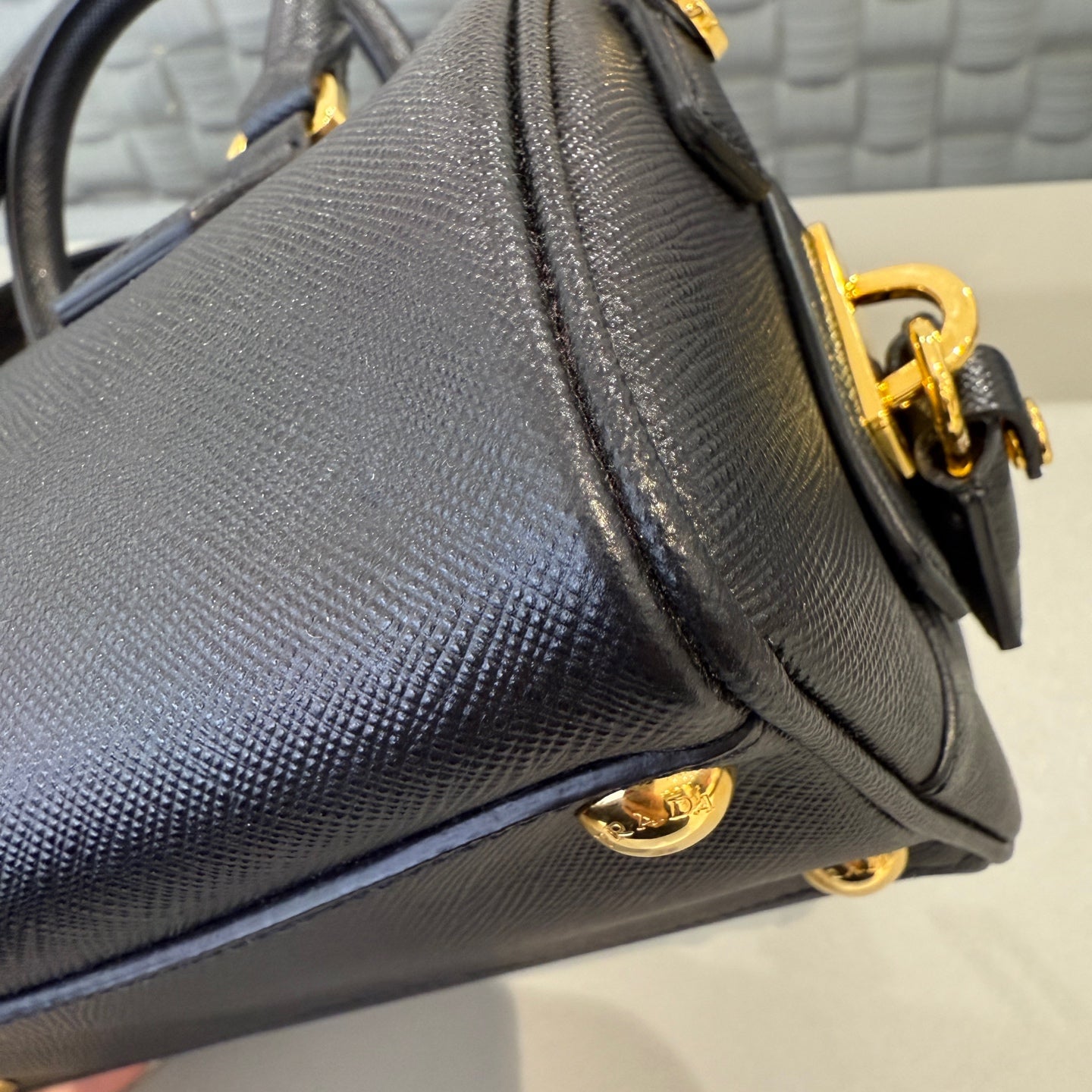 Prada - Saffiano Boston Bag - Saffiano leather - Black with Gold-Tone Hardware - (mini)